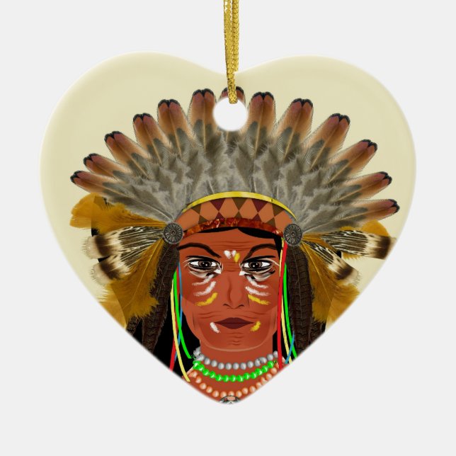 Adorno De Cerámica Feather Headdress, jefa india nativa norteamerican (Frente)