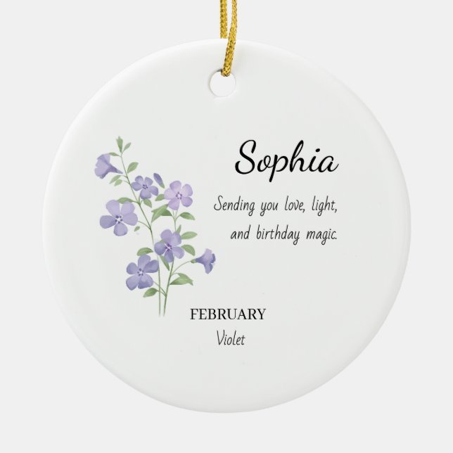 Adorno De Cerámica February Violet Personalized Birthday (Frente)