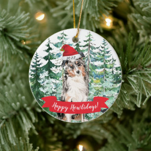 Adorno De Cerámica Felices días perrunos Pastor Australiano Navidad 