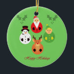 Adorno De Cerámica ¡Felices Fiestas!<br><div class="desc">Aquí hay un diseño de Navidades adorables con renos,  Santa Cláusula,  un elfo y un muñeco de nieve. Está disponible en múltiples productos incluyendo camisetas,  pegatinas,  ornamentos,  medias,  tazas y más! Se puede personalizar o personalizar agregando tu propio texto o imágenes!</div>