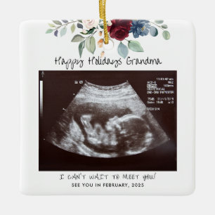 Adorno De Cerámica Felices Fiestas Abuela Embarazo Sonograma Floral