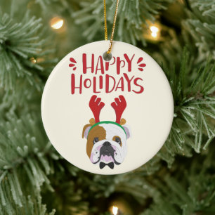Adorno De Cerámica Felices fiestas - Agradables Navidades de Bulldog