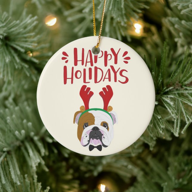 Adorno De Cerámica Felices fiestas - Agradables Navidades de Bulldog  (Árbol)