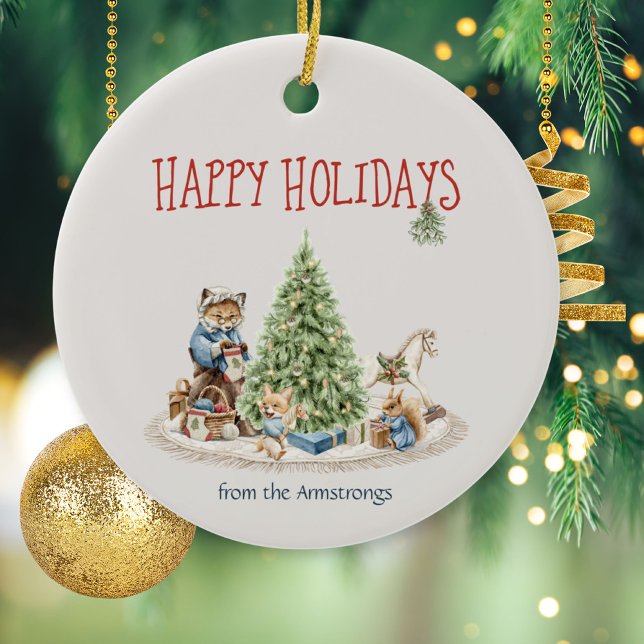 Adorno De Cerámica Felices Fiestas Animales Cute Animales Woodland Vi (Happy Holidays Cute Animals Woodland Vintage Ceramic Ornament ©Susanne Sachers - Sunny Mind 🌞)