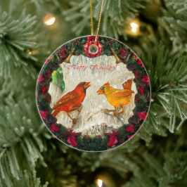 Adorno De Cerámica Felices Fiestas Aves Cardenales