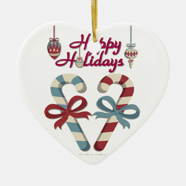 Adorno De Cerámica Felices fiestas Candy Cane Heart (Frente)