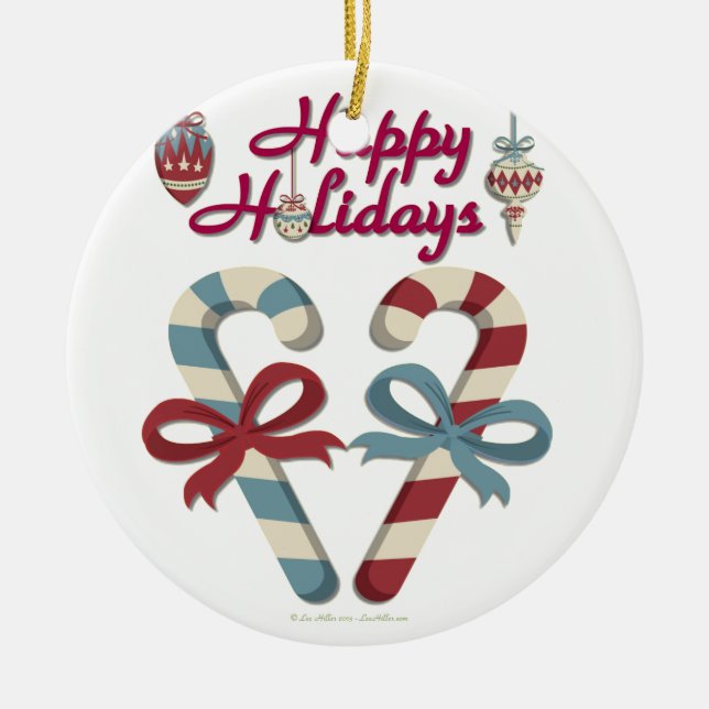 Adorno De Cerámica Felices fiestas Candy Cane Heart (Frente)
