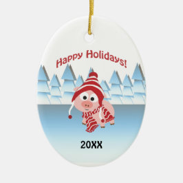 Adorno De Cerámica ¡Felices Fiestas! Cerdo de invierno