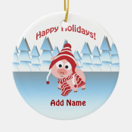 Adorno De Cerámica ¡Felices Fiestas! Cerdo de invierno