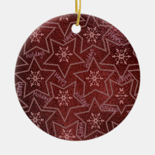 Adorno De Cerámica Felices Fiestas Copos de Nieve y Estrellas