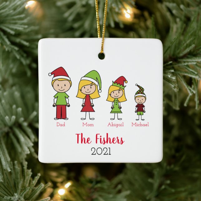 Adorno De Cerámica Felices Fiestas Familia Navidades Personalizados (Árbol)