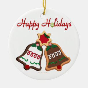 Adorno De Cerámica Felices Fiestas Galletas de Navidad Campanas