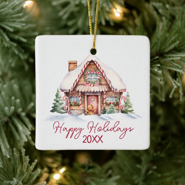 Adorno De Cerámica Felices Fiestas Gingerbread House (Árbol)