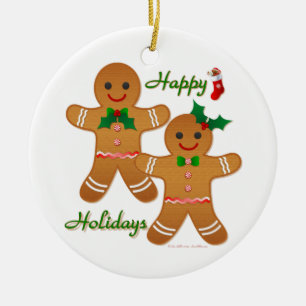 Adorno De Cerámica Felices Fiestas Hombre Mujer de Pan de Jengibre