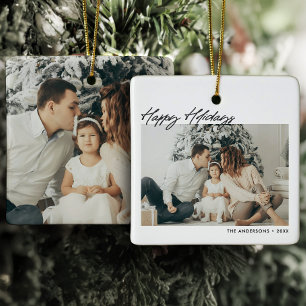Adorno De Cerámica Felices Fiestas Modernas Mensaje Personalizado 2-F