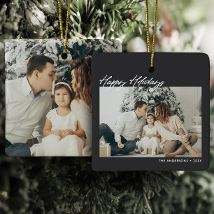 Adorno De Cerámica Felices Fiestas Modernas Mensaje Personalizado 2-F