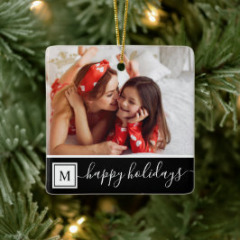 Adorno De Cerámica Felices Fiestas Monograma Negro Moderno Foto Perso
