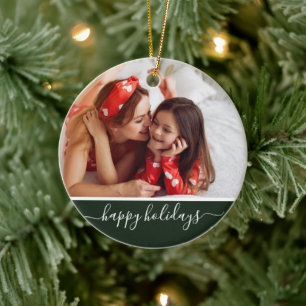 Adorno De Cerámica Felices Fiestas Monograma Verde Moderno Foto Perso