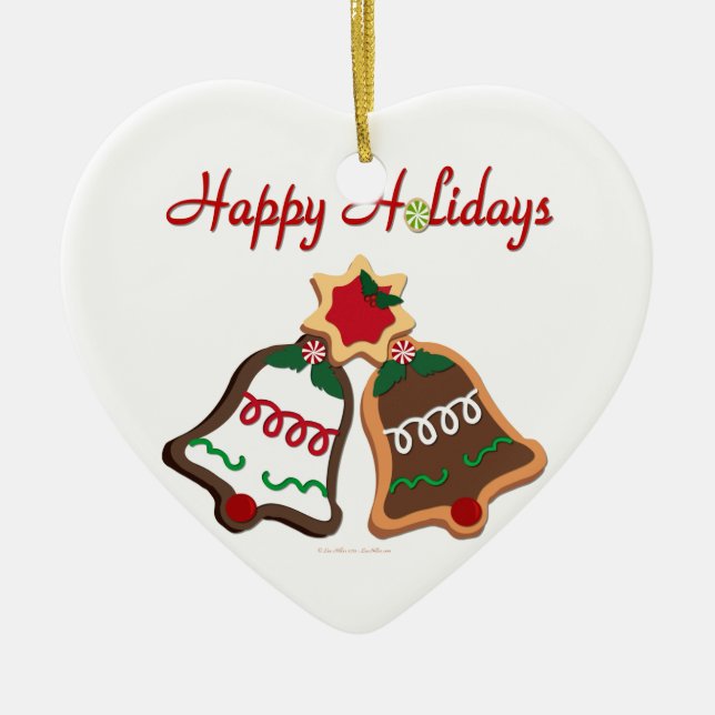 Adorno De Cerámica Felices fiestas Navidades Cookie Bells (Frente)