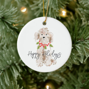 Adorno De Cerámica Felices fiestas Navidades de perro Cockapoo anuale