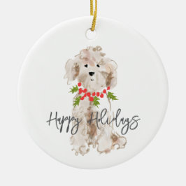 Adorno De Cerámica Felices fiestas Navidades de perro Cockapoo anuale
