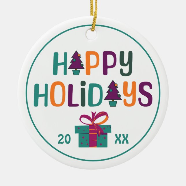 Adorno De Cerámica Felices Fiestas Navidades del Año Retro (Frente)