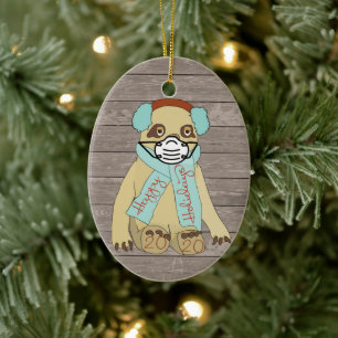 Adorno De Cerámica Felices fiestas Navidades Sloth en Máscara 2020 Tr