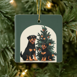 Adorno De Cerámica Felices fiestas Rottweiler Dogs