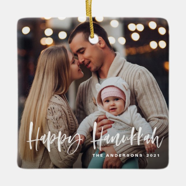 Adorno De Cerámica Felices Hanukkah Pincel Leer varias fotos (Anverso)