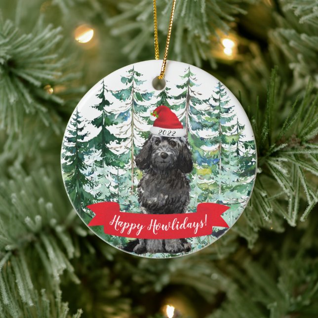 Adorno De Cerámica Felices Howlidays Black Cockapoo Dog Navidades (Árbol)