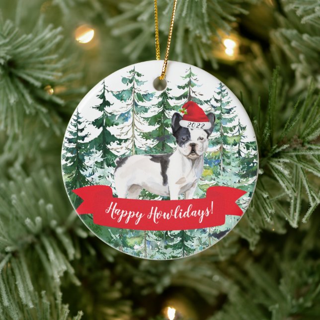 Adorno De Cerámica Felices Howlidays bulldog francés Perro Navidades  (Árbol)
