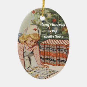 Adorno De Cerámica Felices Navidad a mi enfermera preferida - retra