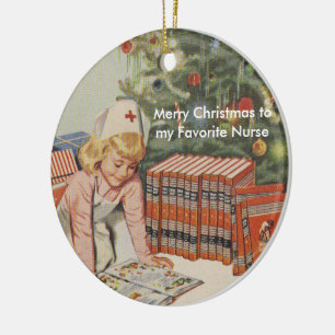 Adorno De Cerámica Felices Navidad a mi enfermera preferida - retra