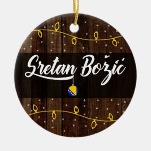 Adorno De Cerámica Felices Navidad bosnios, Sretan Božić rústico