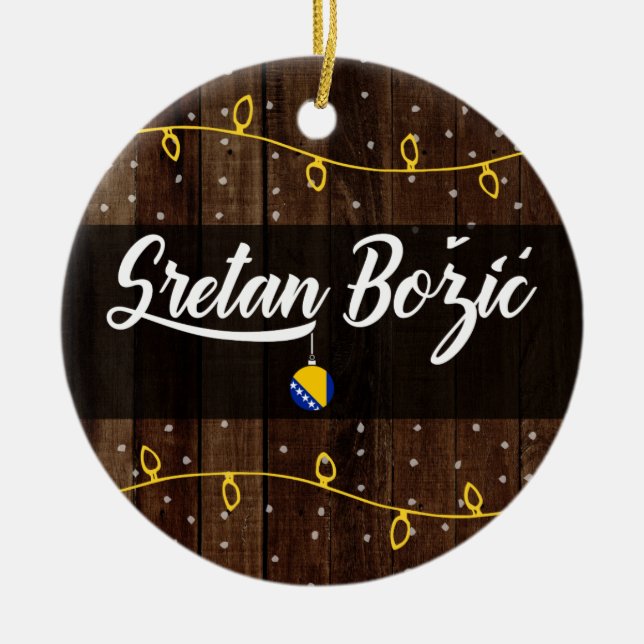 Adorno De Cerámica Felices Navidad bosnios, Sretan Božić rústico (Frente)