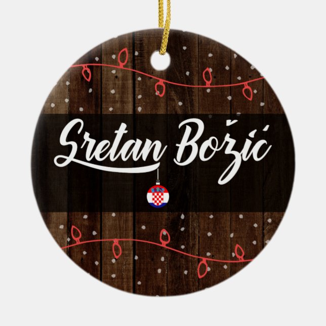Adorno De Cerámica Felices Navidad croatas, Sretan Božić rústico (Frente)