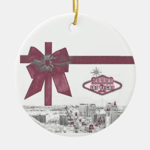 Adorno De Cerámica Felices Navidad de la cinta ROSADA de Las Vegas