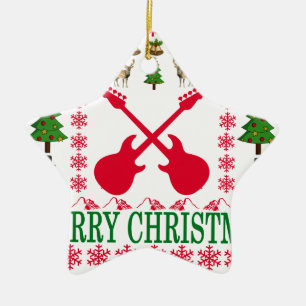 ADORNO DE CERÁMICA FELICES NAVIDAD DE LA GUITARRA BAJA.