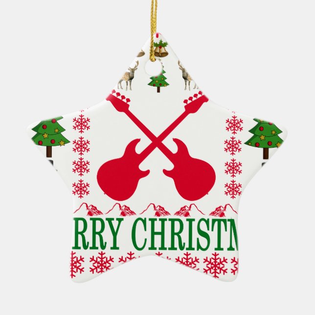 ADORNO DE CERÁMICA FELICES NAVIDAD DE LA GUITARRA BAJA. (Frente)