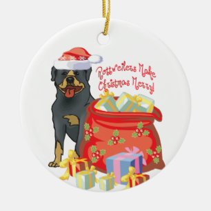 Adorno De Cerámica Felices Navidad de Rottweiler