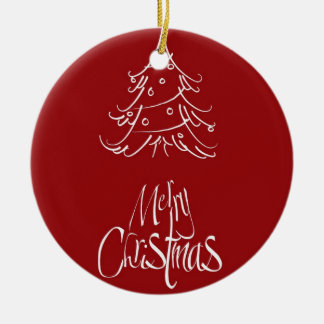 Adorno De Cerámica Felices Navidad del árbol de navidad rojo y blanco
