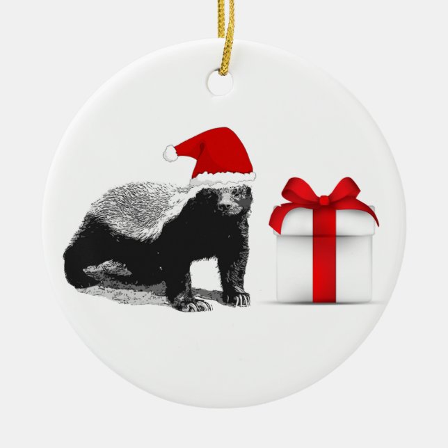Adorno De Cerámica Felices Navidad del tejón de miel (Frente)