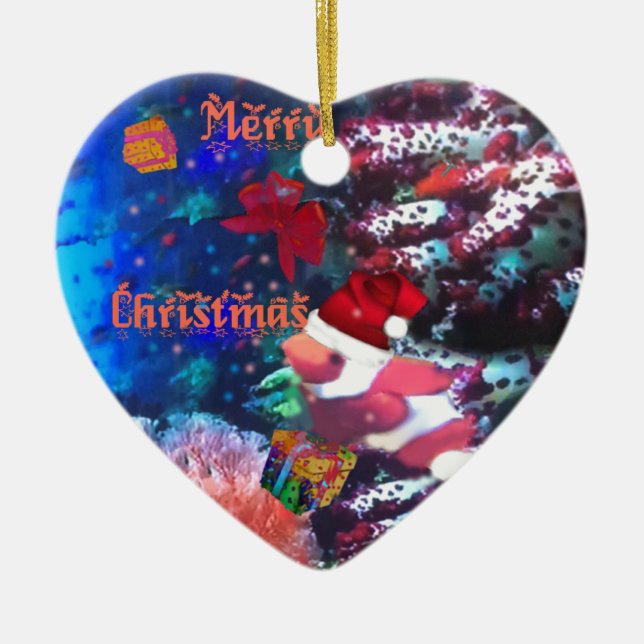 Adorno De Cerámica Felices Navidad en acuario (Frente)