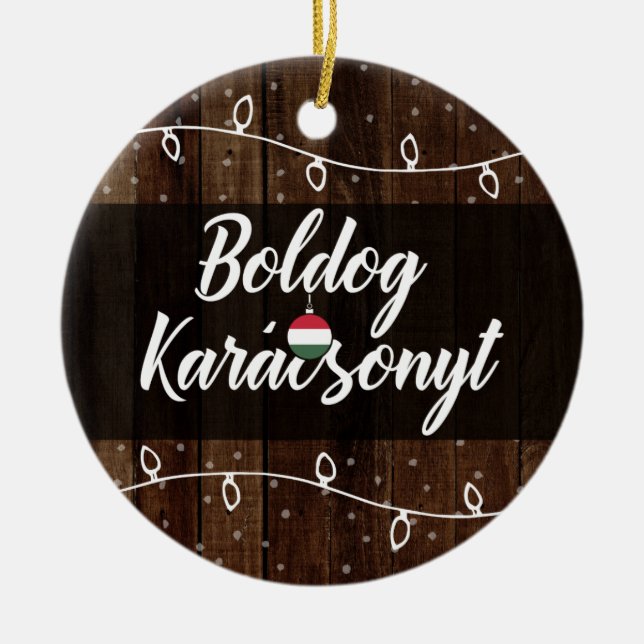Adorno De Cerámica Felices Navidad húngaras Boldog Karácsonyt (Frente)