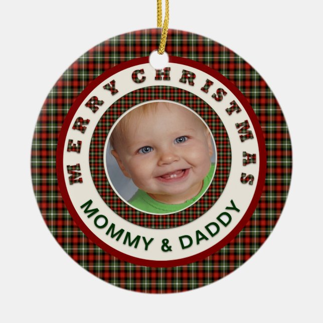Adorno De Cerámica Felices Navidad mamá y foto del personalizado del (Frente)