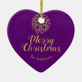 Adorno De Cerámica Felices Navidad púrpuras en forma de corazón del