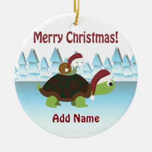 Adorno De Cerámica ¡Felices Navidad! Tortuga y caracol