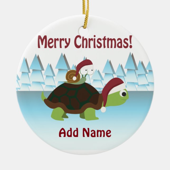 Adorno De Cerámica ¡Felices Navidad! Tortuga y caracol (Frente)