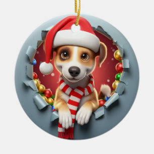 Adorno De Cerámica Felices Navidades Cachorro de perro reventando