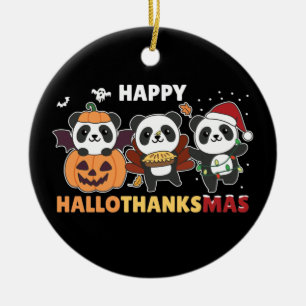 Adorno De Cerámica Felices Navidades de Hallothanksmas Pandas Panda C